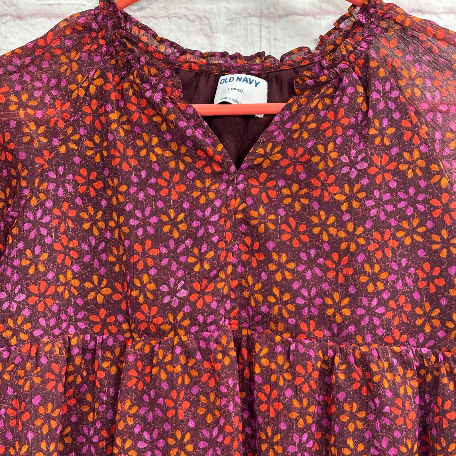 Old Navy Old Navy Floral Patterned Girls Large Long Sleeve Blouse Size L / US 10 / IT 46 - 3 Thumbnail