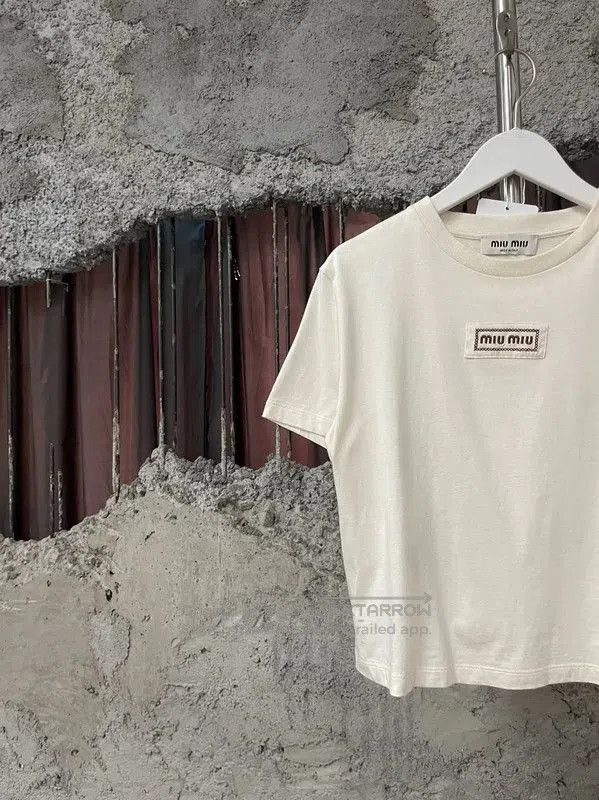 Miu Miu Miu Miu Summer Cream Cotton T-shirt . Size M / US 6-8 / IT 42-44 - 3 Thumbnail