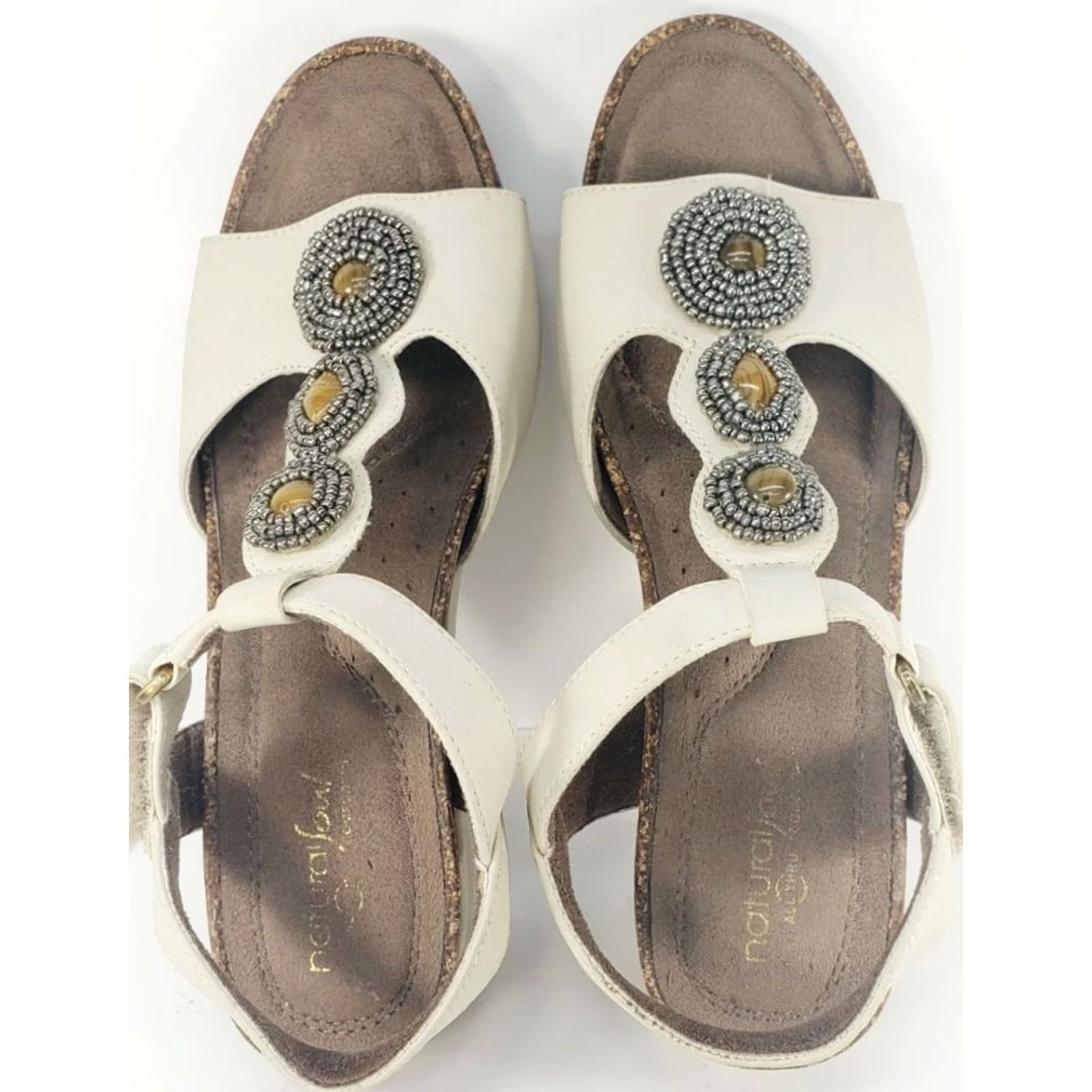 Vintage Natural Soul Tristin Wedge Sandals Women's Sz 9M Beige T-strap with Ornaments Size US 9 / IT 39 - 6 Thumbnail
