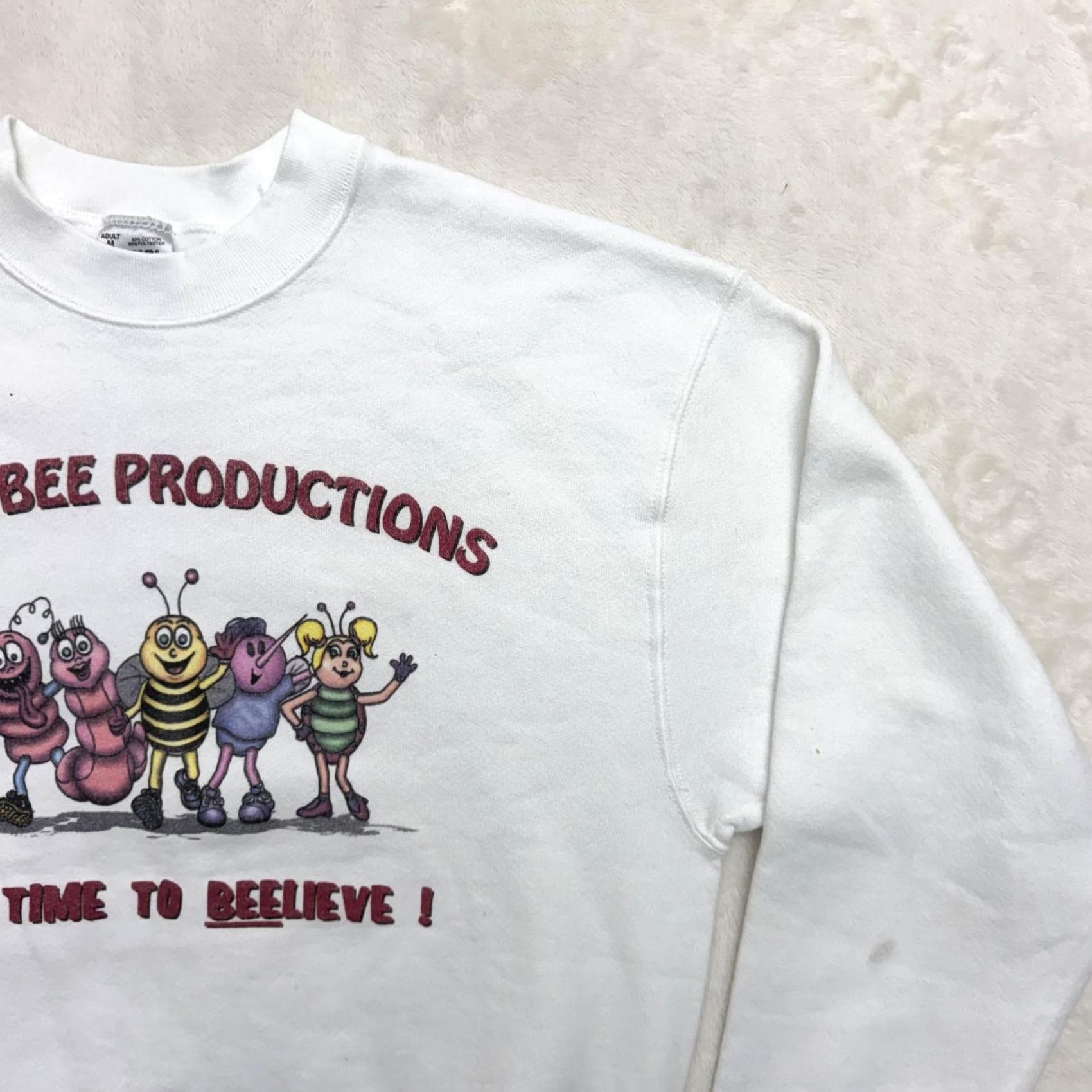 Fruit Of The Loom VINTAGE Billy Bee Productions Sweatshirt Mens M White Graphic Print 90s Size US M / EU 48-50 / 2 - 4 Thumbnail