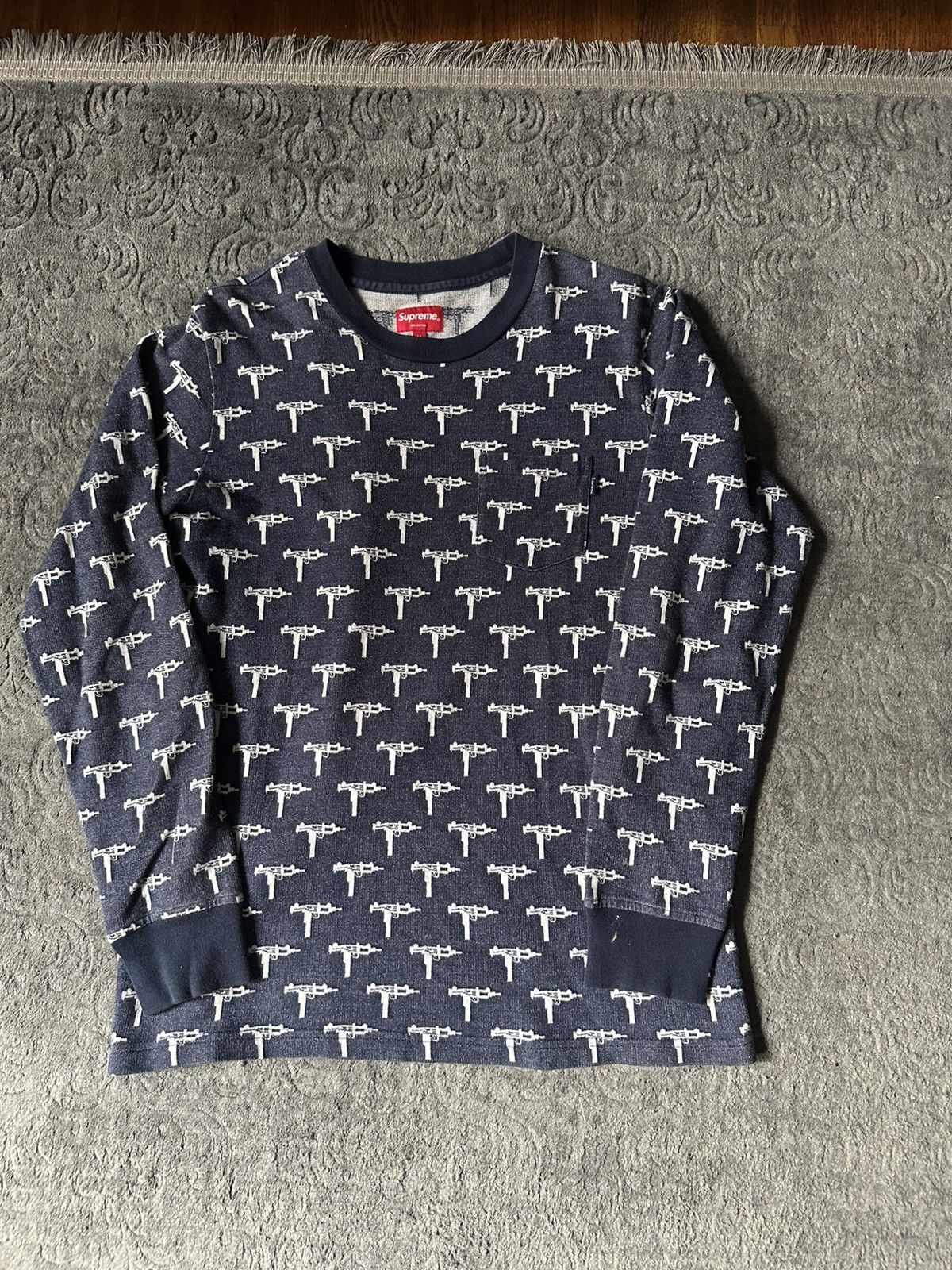 Supreme Supreme FW15 Uzi Long Sleeve Navy Tee All Over Print Size US M / EU 48-50 / 2 - 1 Thumbnail