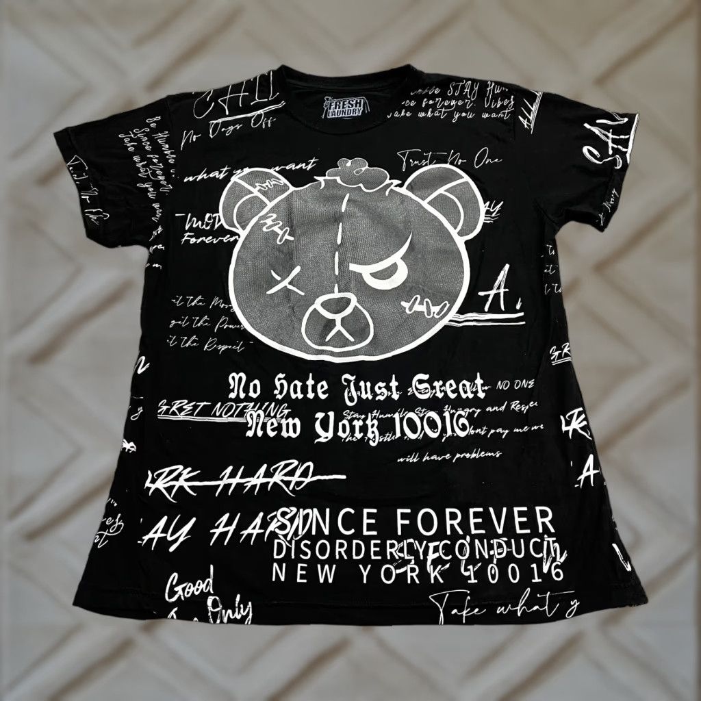 VINTAGE Fresh Laundry T-Shirt Mens Large Black White Crew Neck Graphic 90s Tee