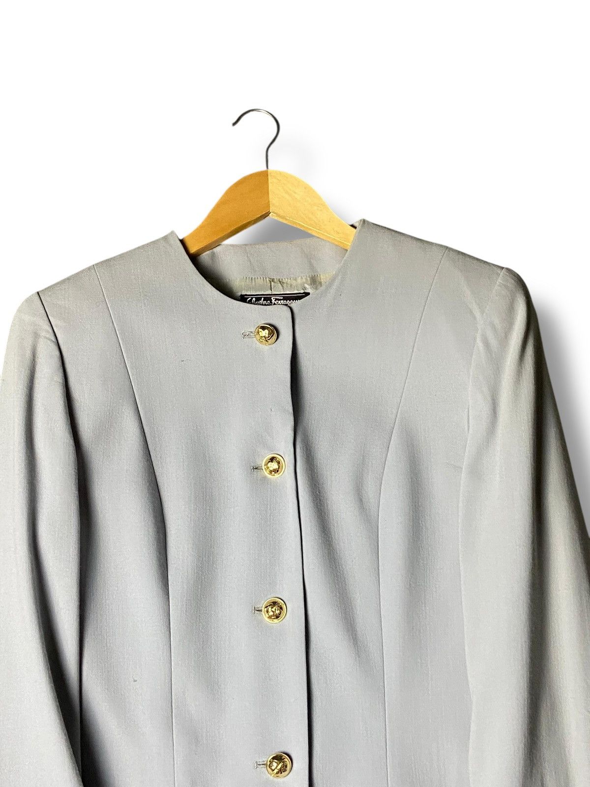 Salvatore Ferragamo Salvatore Ferragamo Dusty Blue Buttoned Coat (141) Size XXS / US 00 / IT 34 - 6 Thumbnail