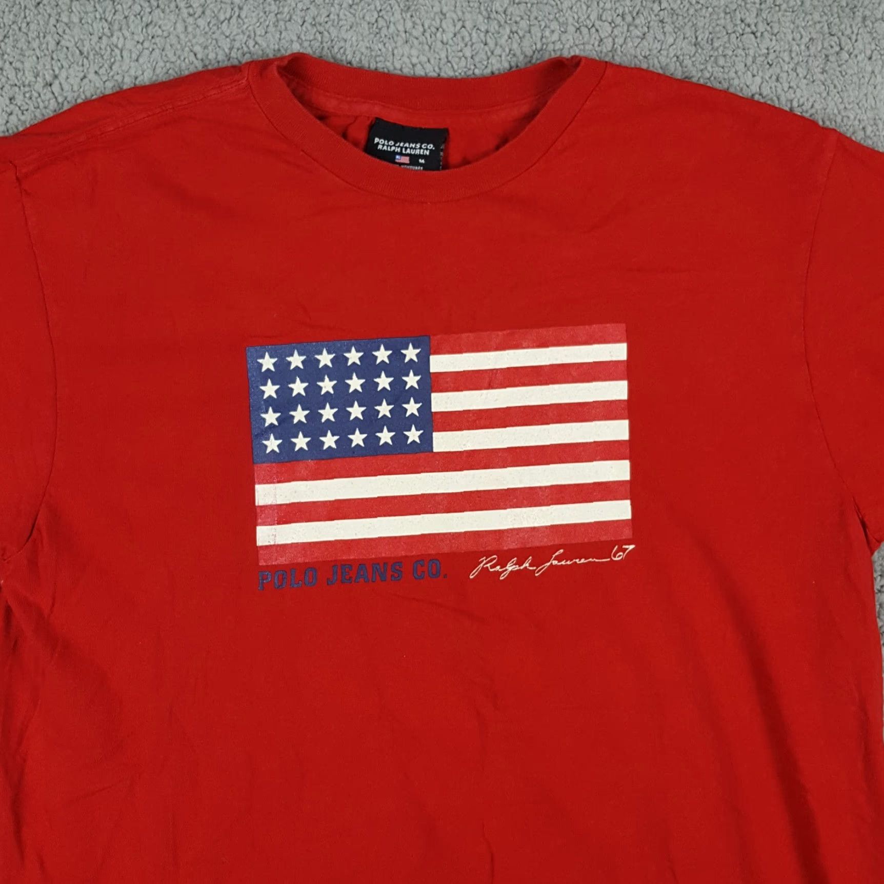 Ralph Lauren VINTAGE Ralph Lauren Polo T-Shirt Men's Medium Red Flag Logo 90s 00s Y2K Retro American Style Size US M / EU 48-50 / 2 - 2 Thumbnail
