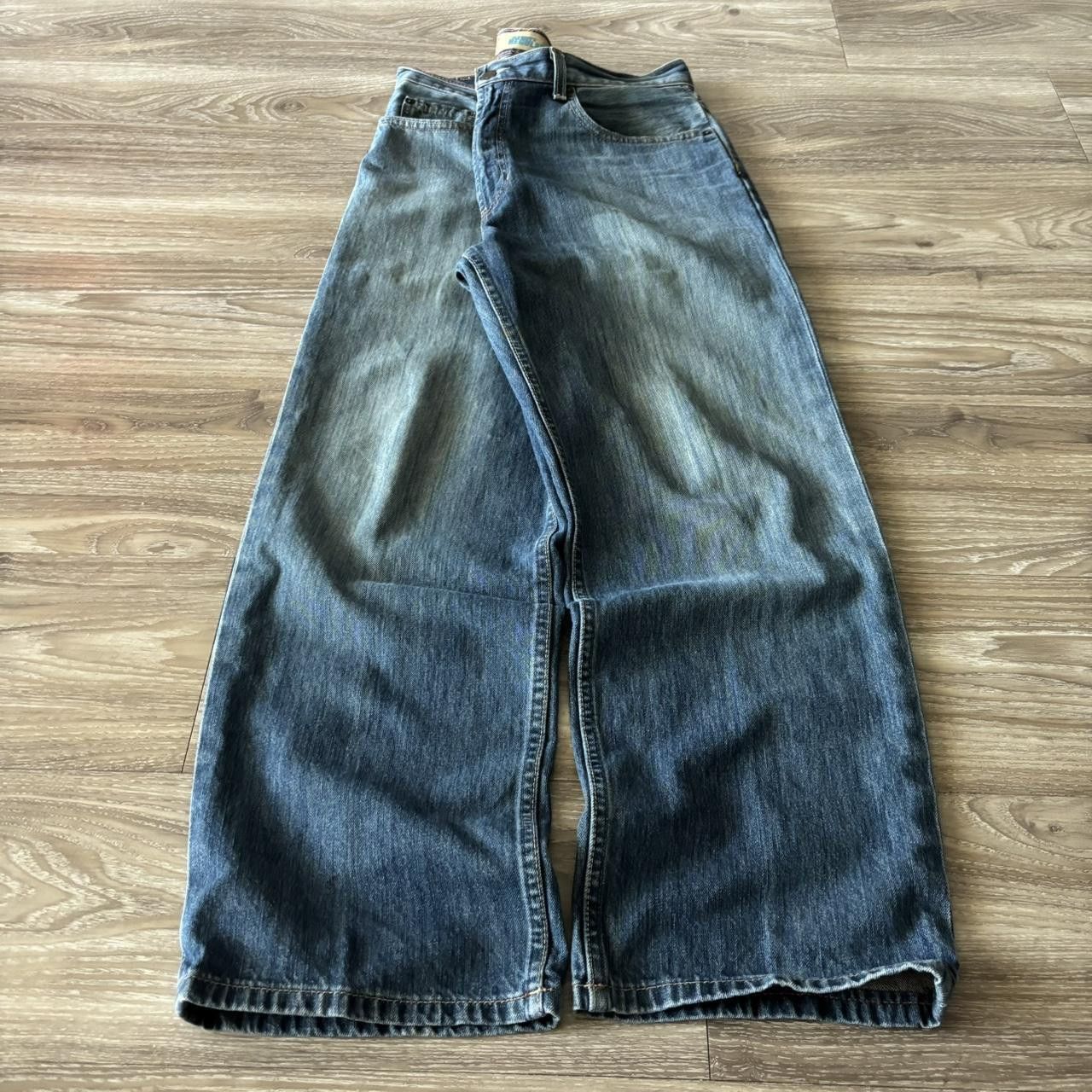 Japanese Brand Crazy Vintage Y2K/2000s Baggy Grunge Dark Wash Skater Denim Jeans! 33x28 Size US 33 - 3 Thumbnail