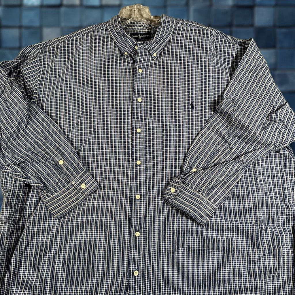 Ralph Lauren Ralph Lauren Blake Shirt Mens Big 3X Blue Check Button Down Long Sleeve Cotton Size US XXL / EU 58 / 5 - 1 Thumbnail