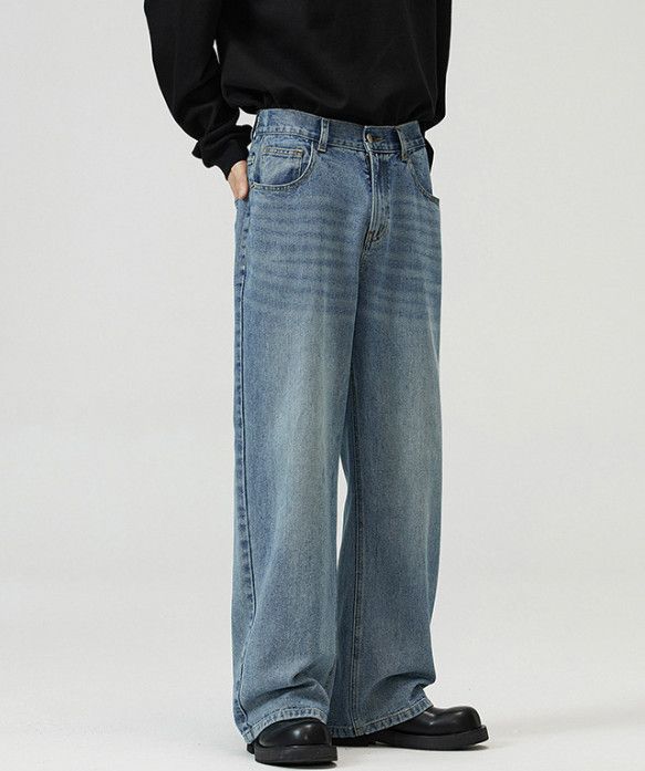 Japanese Brand Japanese retro straight-leg loose washed baggy jeans for men Size US 32 / EU 48 - 4 Thumbnail