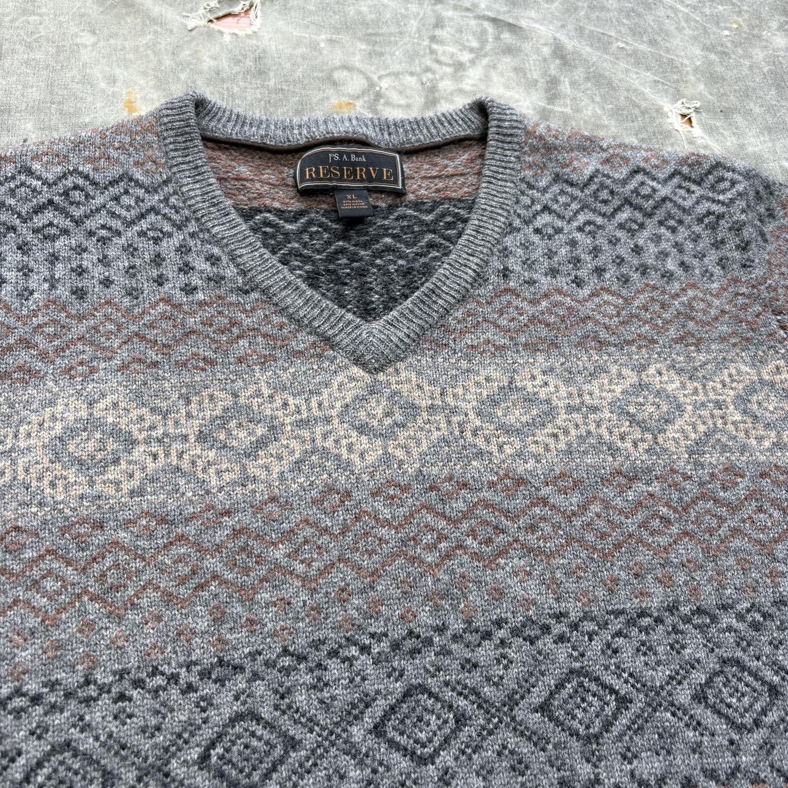 Jos. A. Bank Vintage Y2K Wool Fair Isle Unique Knit Preppy Grunge Sweater Size US XL / EU 56 / 4 - 4 Thumbnail