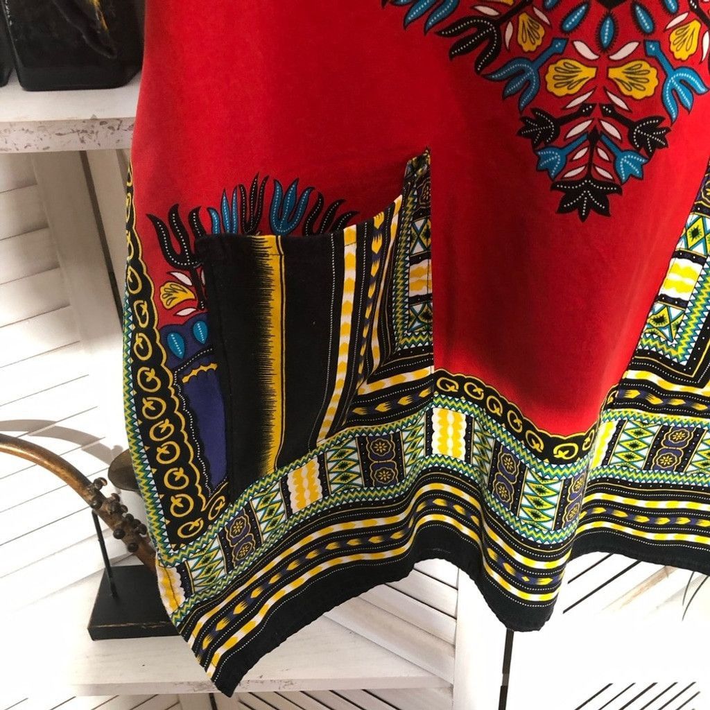 Vintage 70s hippie batik paisley red black green cotton tunic sz L Size US L / EU 52-54 / 3 - 11 Thumbnail