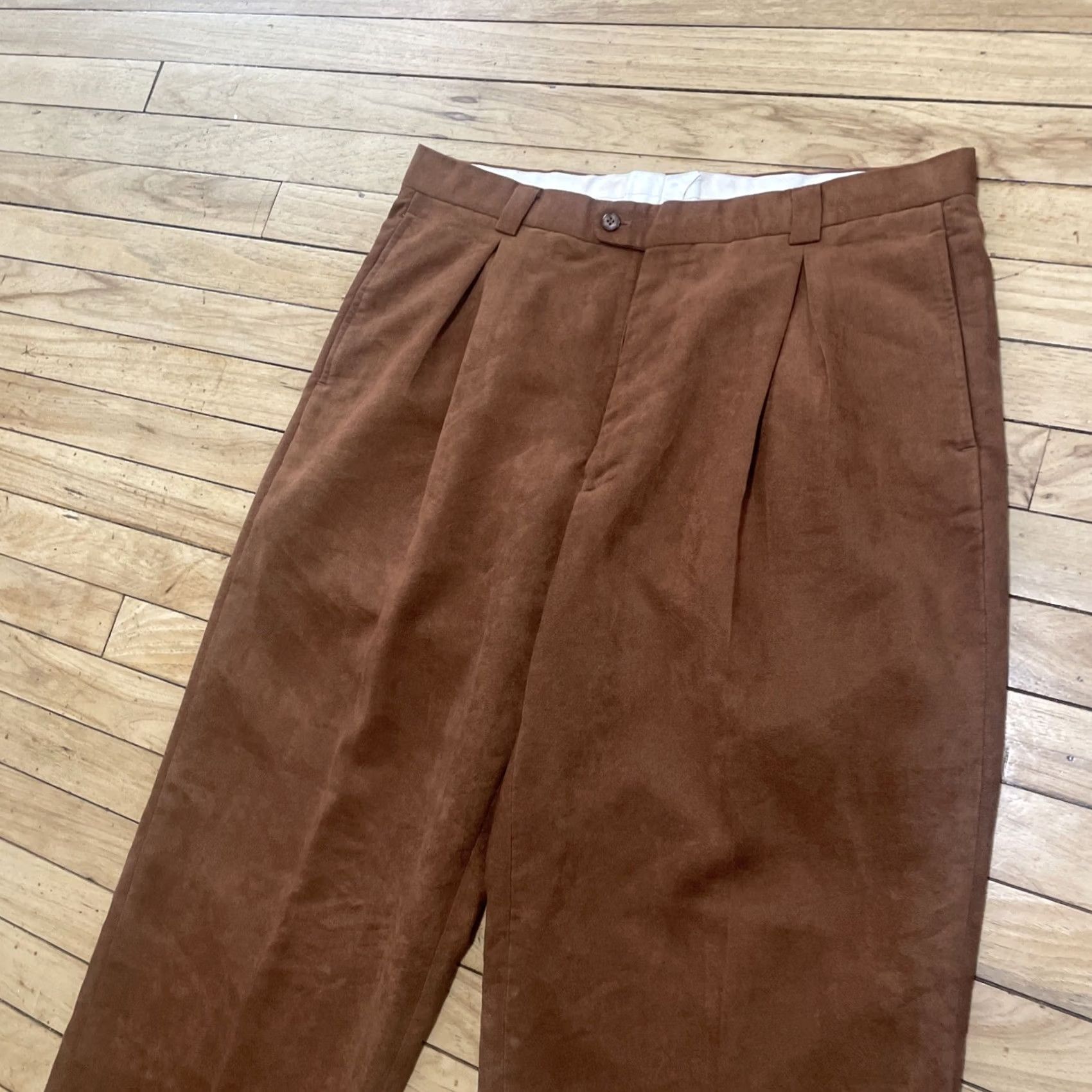 Vintage VINTAGE Falcone Polyester Pleated Pants Men 35L 36x32 Brown Retro Disco Pants Size US 35 - 3 Thumbnail