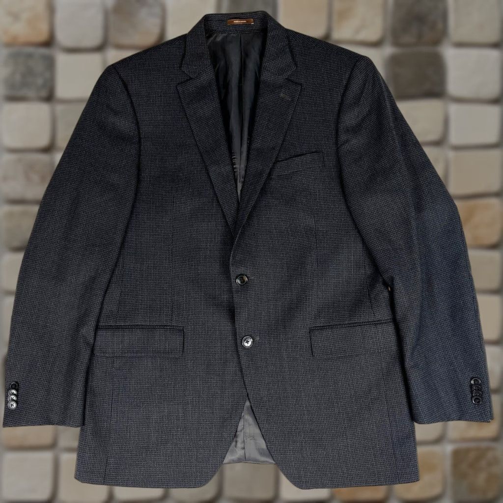 Peter Millar Peter Millar Blazer 42 Charcoal Wool Single-Breasted Two-Button Mens Jacket Coat Sports Coat Check Vintage/Designer Jacket Size 42R - 1 Thumbnail