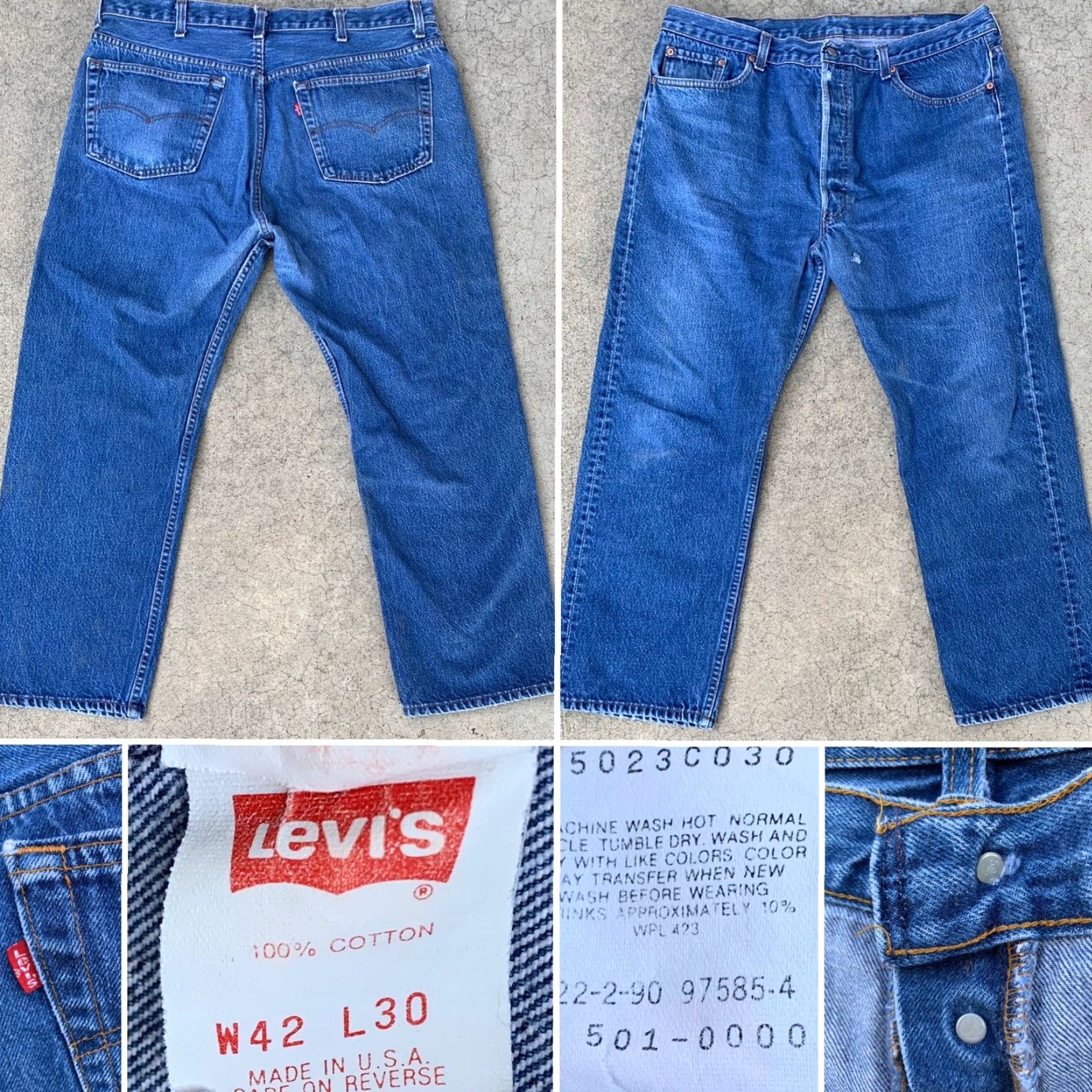 VINTAGE Levi's 501 jeans Button Fly Jeans Men Regular 42 Waist 38.5 Inseam 27 Blue Cotton Denim Made in USA 5-Pocket USA 90s?