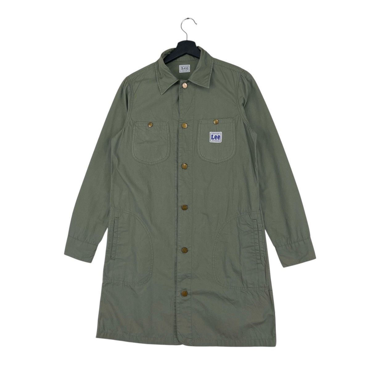 Lee Lee Union Made Olive Green Long Button Shirt Jacket Size M / US 6-8 / IT 42-44 - 3 Thumbnail