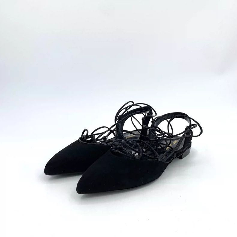 Saint Laurent Paris Saint Laurent Paris Black pointed strap flat sandals Size US 7 / IT 37 - 1 Thumbnail
