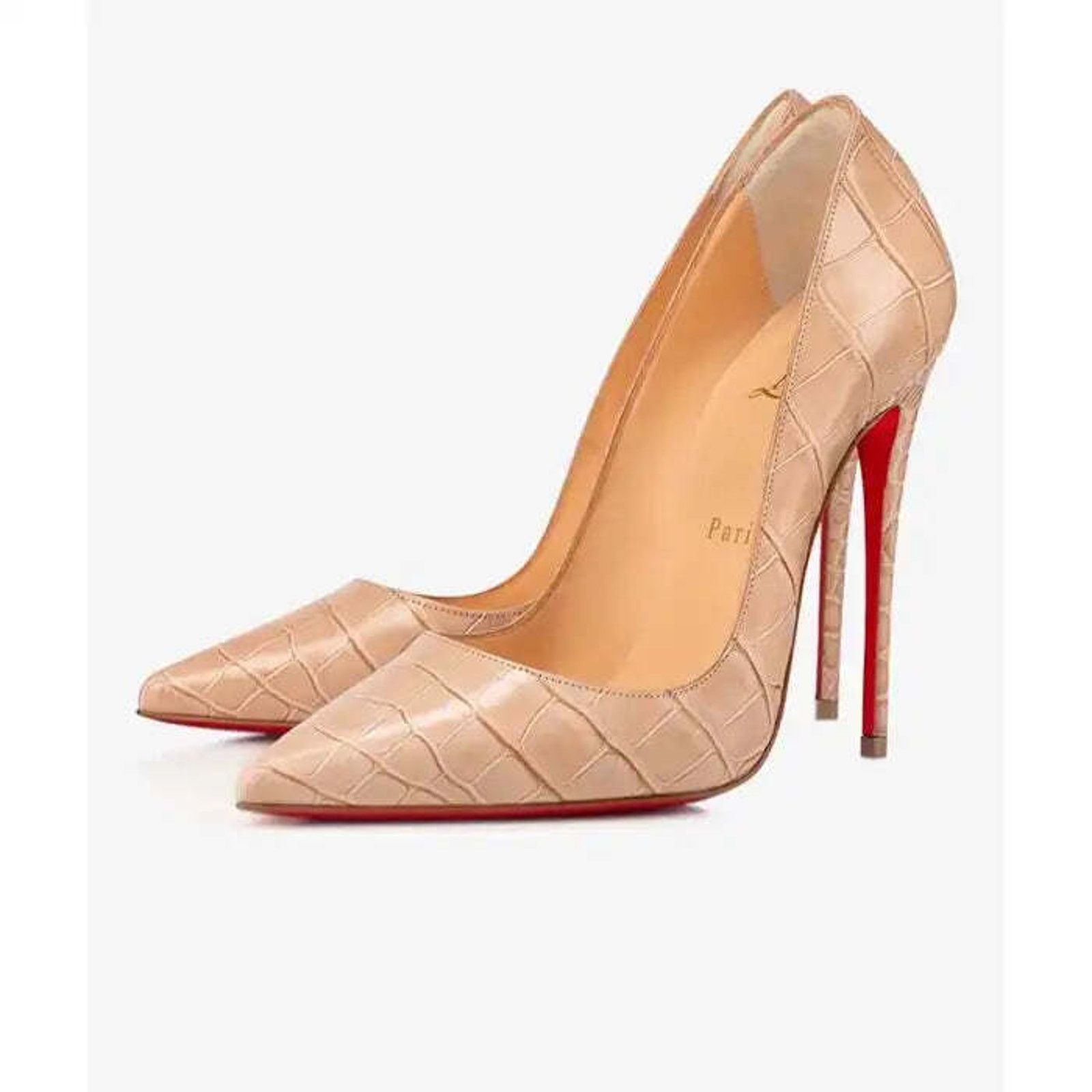 Christian Louboutin So Kate 120 Nougat Nude Calf Ali Croc Pointed Heel Pump 40 Size US 10 / IT 40 - 1 Thumbnail