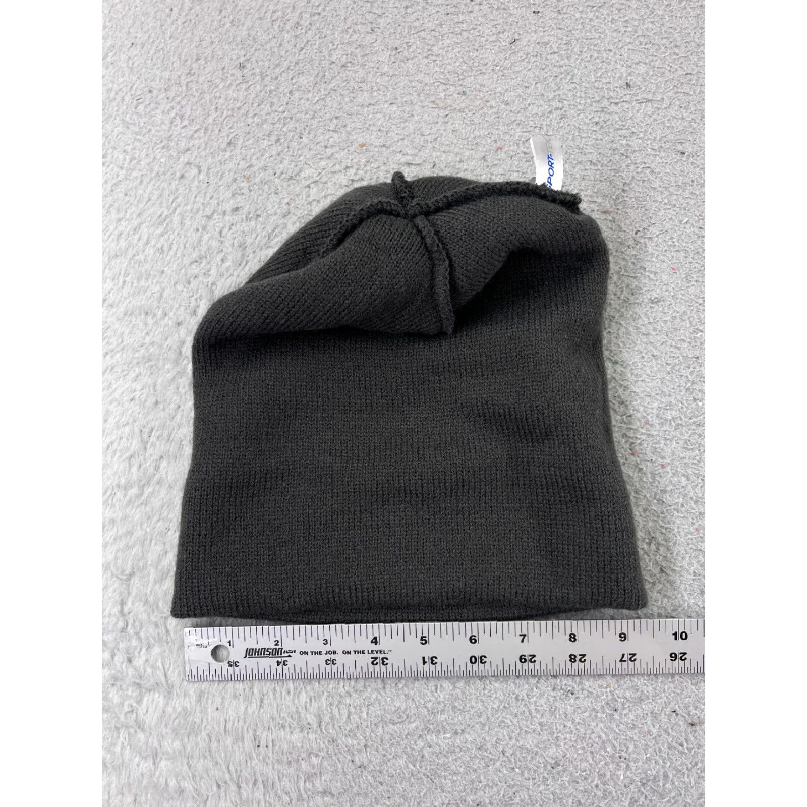 Vintage Sport-Tek Beanie Toque Adult One Size Gray White Stripe Knit 100% Acrylic Pom Knit Hat Unisex Mens Womens Beanie Winter 90s Outdoor Ski (adjusted?) Size ONE SIZE - 2 Thumbnail