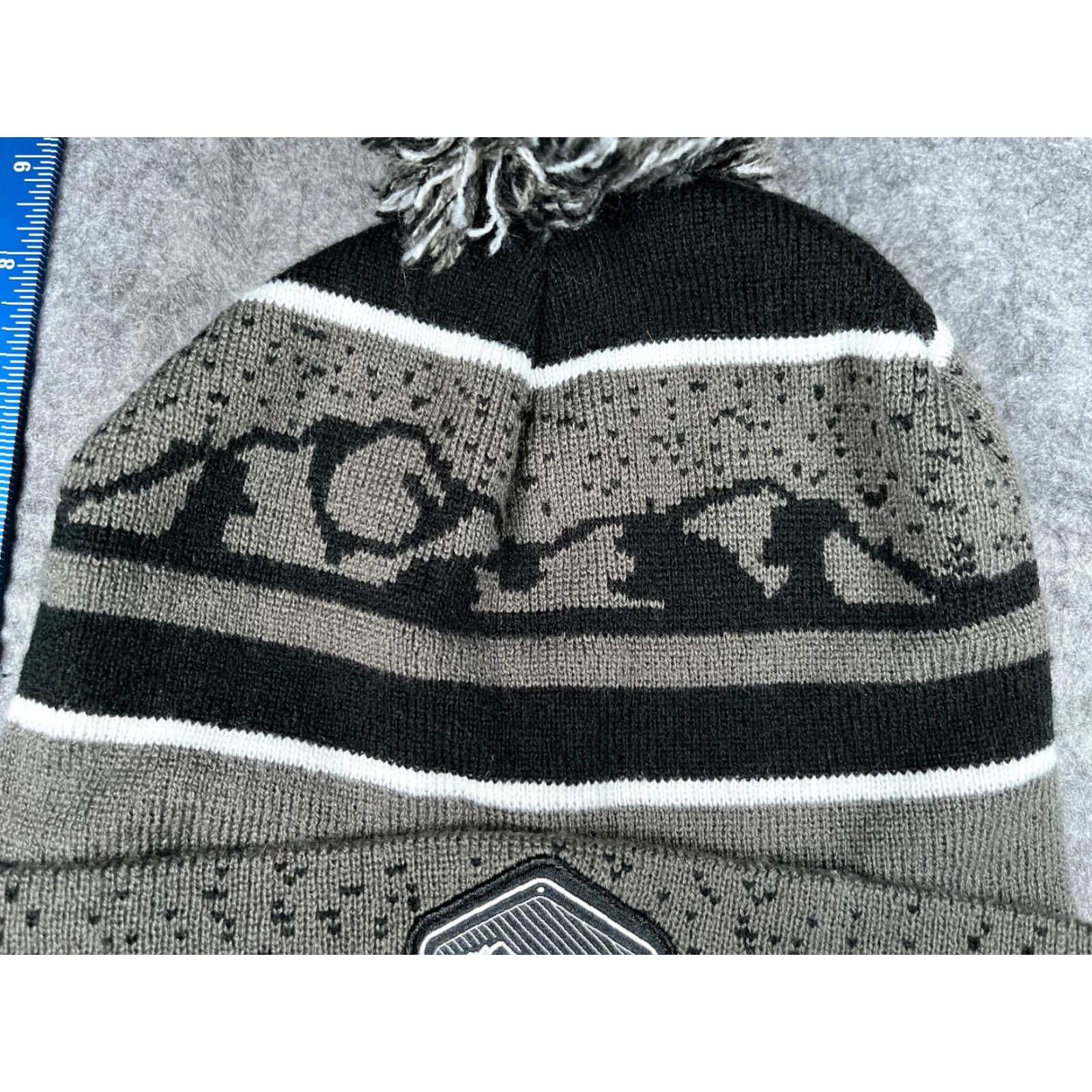 Vintage Mountainland Supply Beanie Toque Adult One Size Gray Stripe Acrylic Pom Hat Mens Size ONE SIZE - 3 Thumbnail