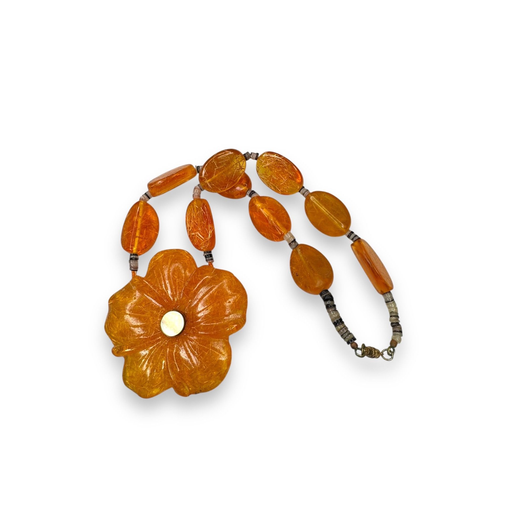 Other Amber & Shell Necklace With Flower Pendant 19" Size ONE SIZE - 8 Thumbnail