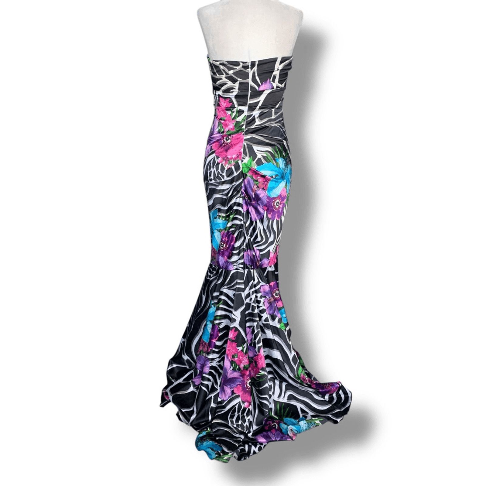 Vintage Vintage Cache Maxi Zebra Floral Mermaid Gown Strapless Size S / US 4 / IT 40 - 7 Thumbnail