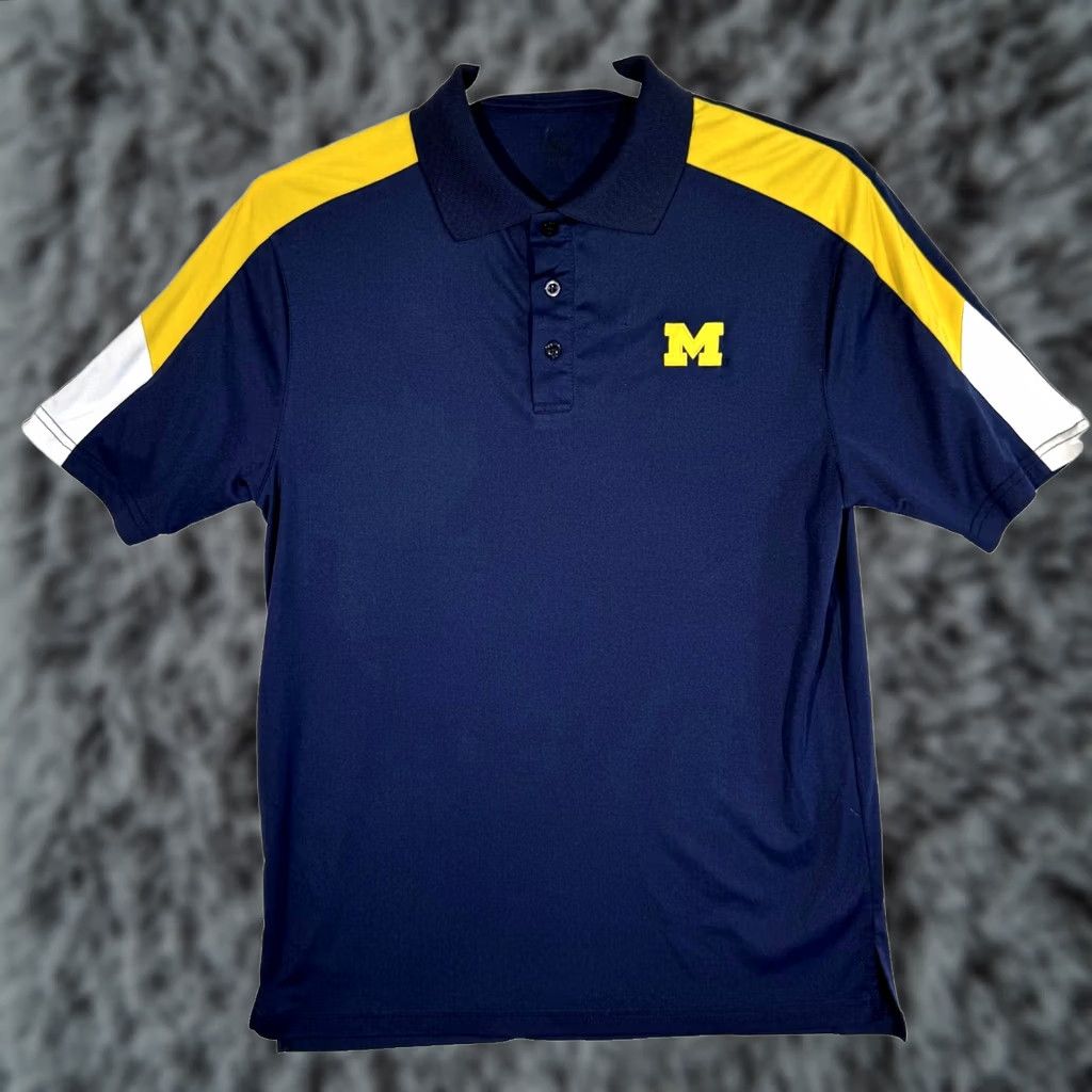 Vintage Michigan Wolverines Polo Shirt Men M Navy Maize Performance Short Sleeve Golf Athletic Size US M / EU 48-50 / 2 - 1 Thumbnail