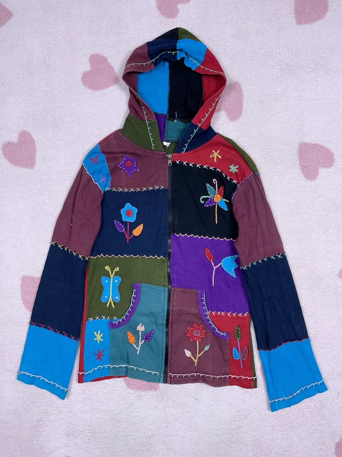 ➕ handmade patchwork custom Nepal zip up hoodie Navajo