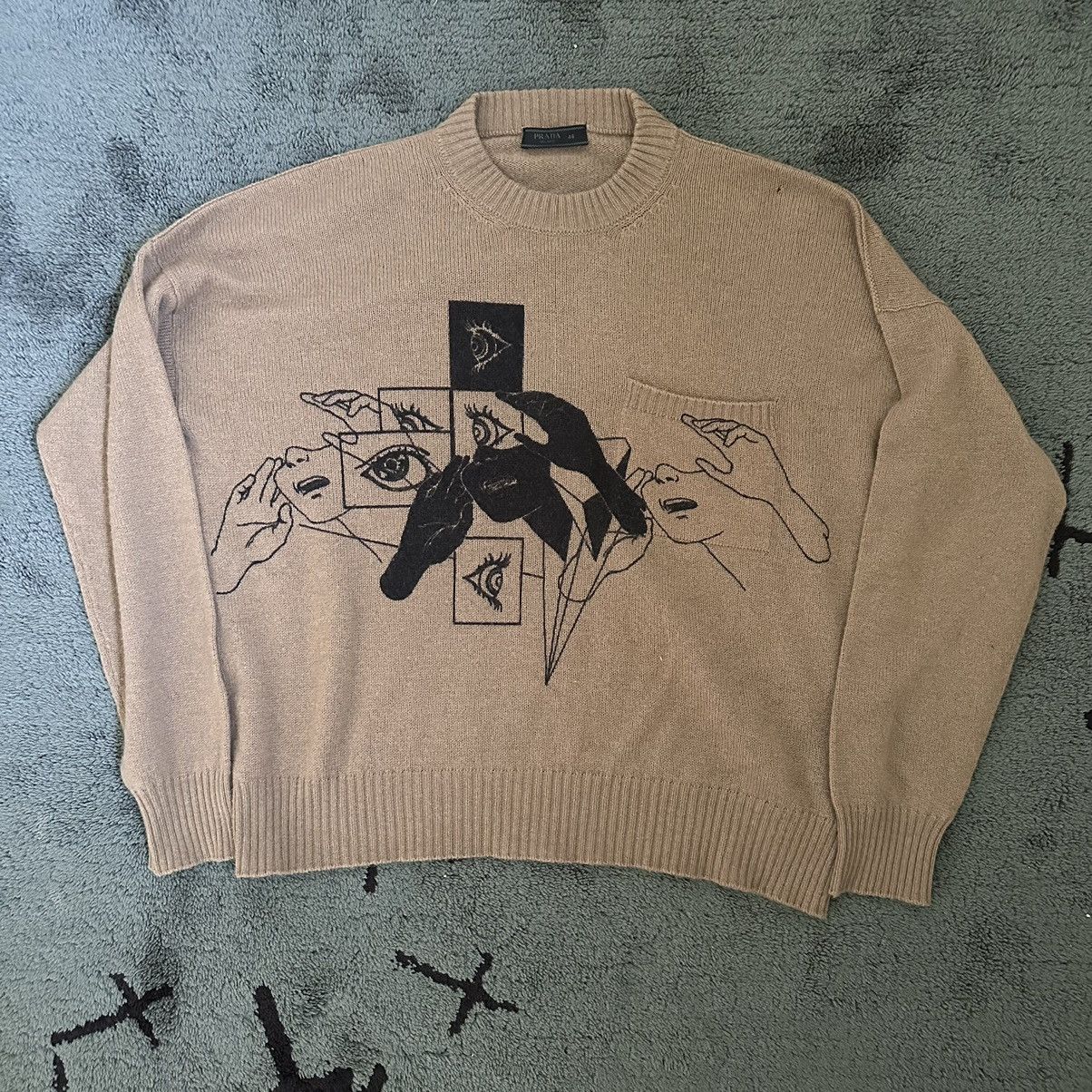 image of Prada Spring 2018 Comic Cashmere Sweater in Brown, Men's (Size Small)