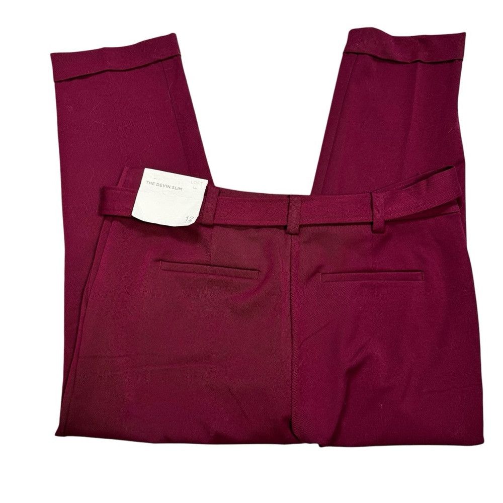 Loft NWT New $90 LOFT Devin Tie Waist Slim Maroon Pants Size 12 Size 34" / US 12 / IT 48 - 4 Thumbnail
