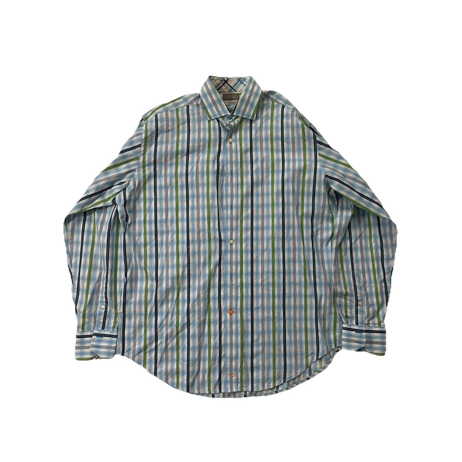 Thomas Dean Mens Thomas Dean Blue Green Striped Cotton Collar Shirt L Size US L / EU 52-54 / 3 - 1 Thumbnail