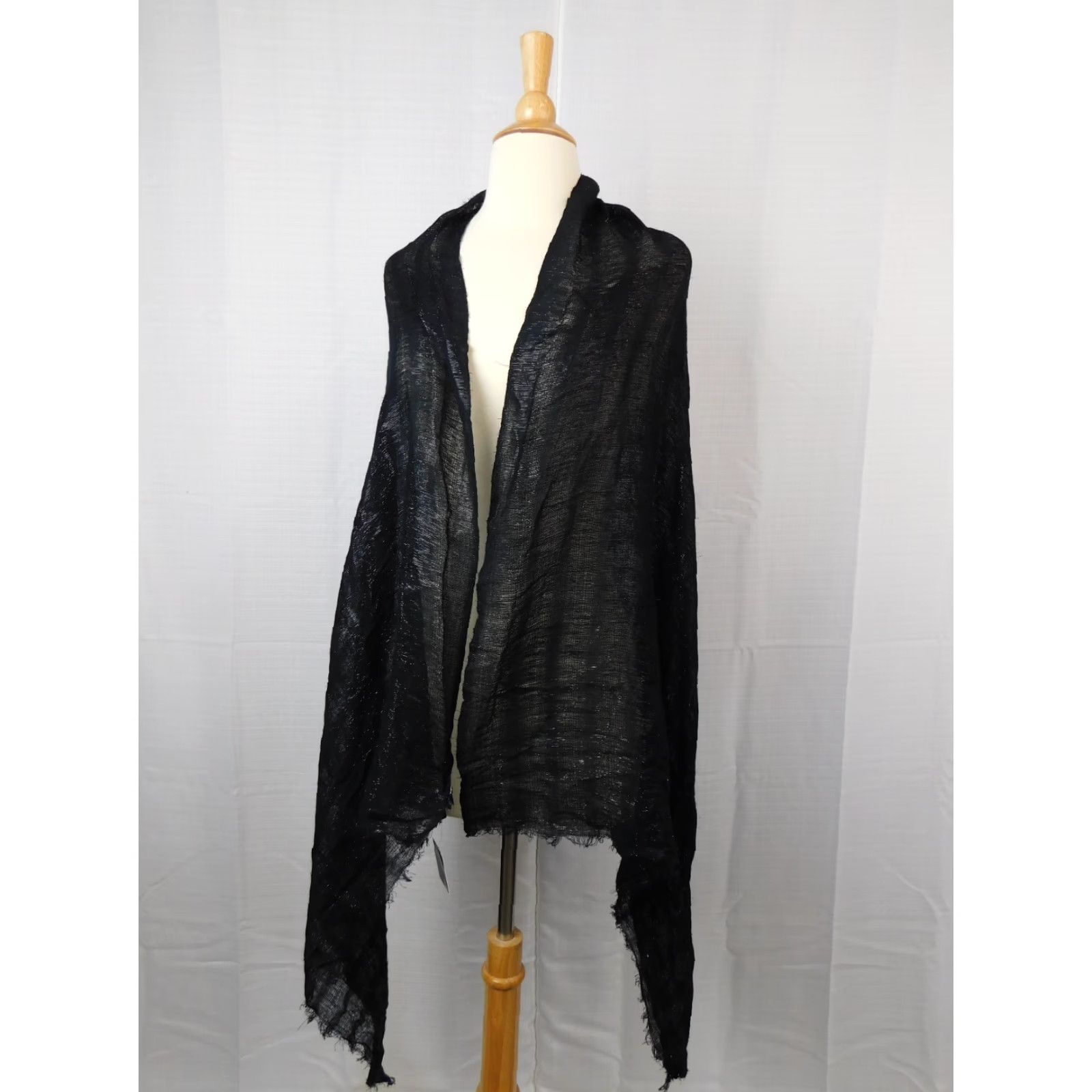 Vintage Cejon Scarf - Women - Oversize - Black-Silver - 64" X 30" Rayon Metallic Wrap Rectangle Size ONE SIZE - 2 Thumbnail