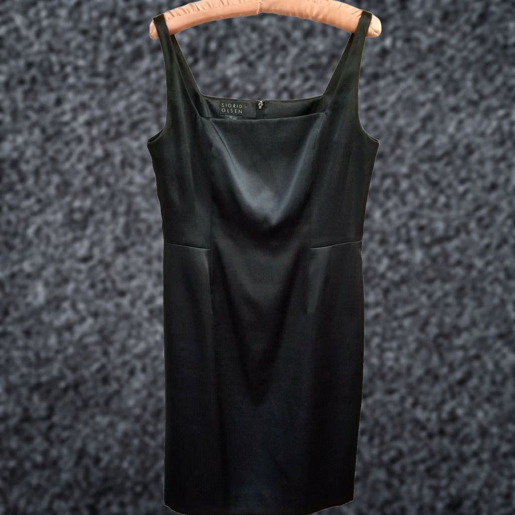 Vintage Sigrid Olsen Womens Black Sheath Dress Size 10 Square Neck Sleeveless Zip Back Size L / US 10 / IT 46 - 1 Thumbnail