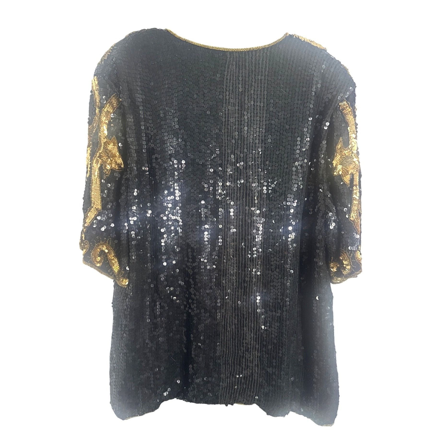 Vintage Vintage Royal Feelings Sequin Top Gold Black 4X 100% Silk Sh Size 4XL / US 24-26 - 4 Thumbnail