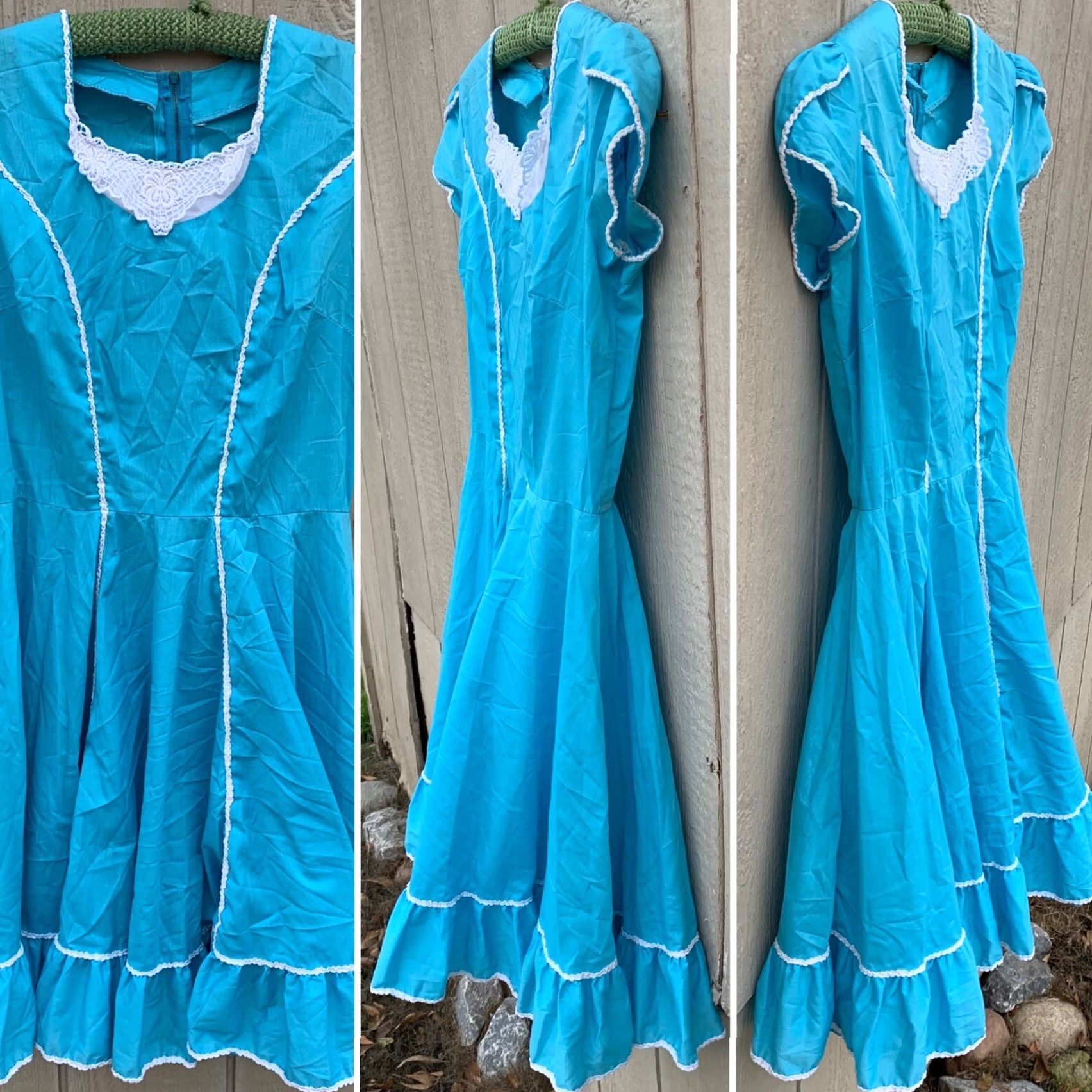 Vintage VINTAGE square dancing dress metal zipper blue white country cowgirl western Size 4XL / US 24-26 - 4 Thumbnail
