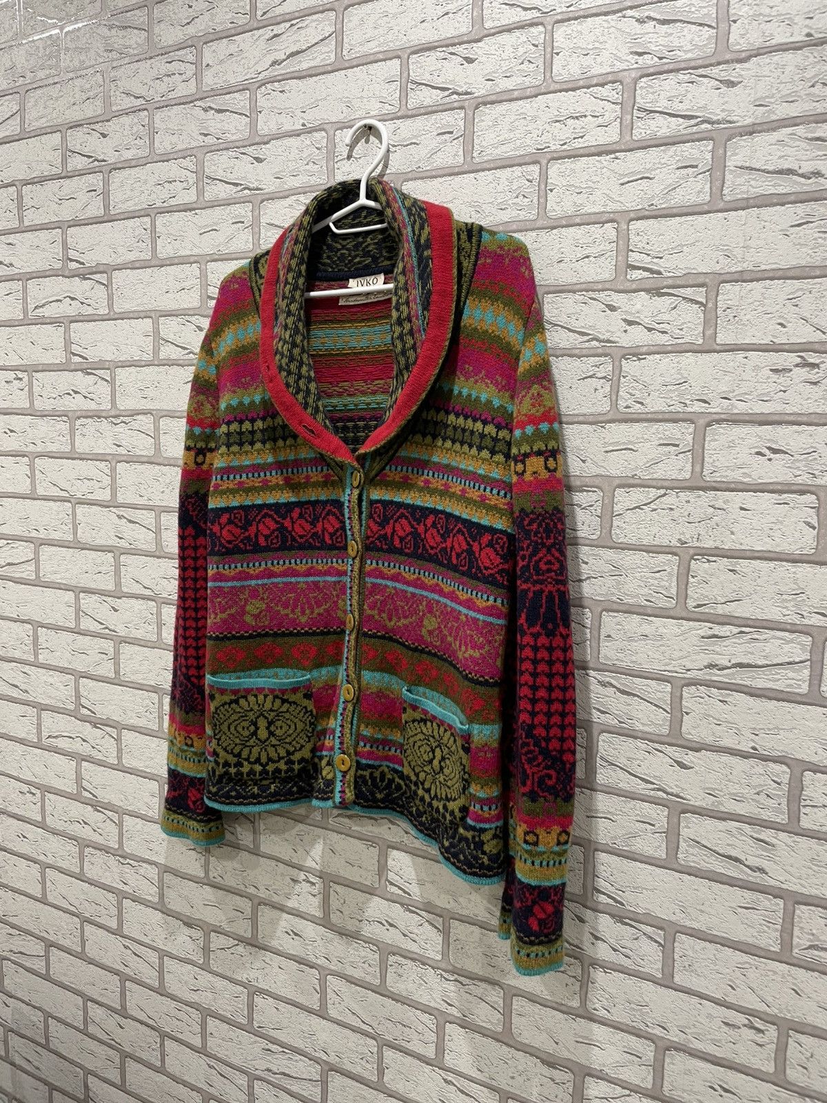 Vintage Ivko Woman Handwritten Vintage Wool Knit Sweater Cardigan Size M / US 6-8 / IT 42-44 - 2 Thumbnail