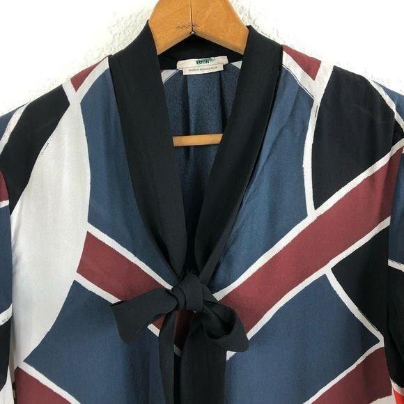 EDUN Edun Neck Tie Silk Chevron Abstract Blouse Pop Ove Size M / US 6-8 / IT 42-44 - 1 Thumbnail