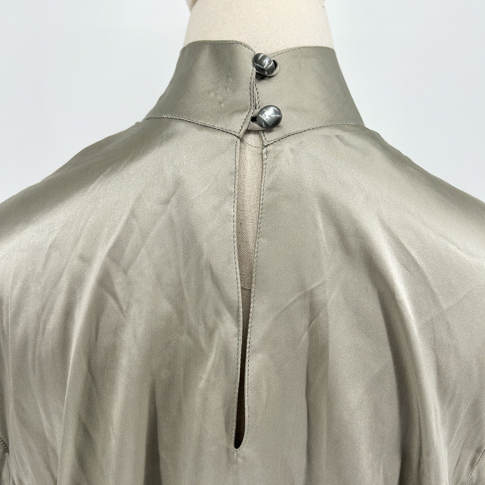 Vintage 80s/90s Grey Silver Silk Satin Elegant High Neck Tunic Size XL / US 12-14 / IT 48-50 - 6 Thumbnail