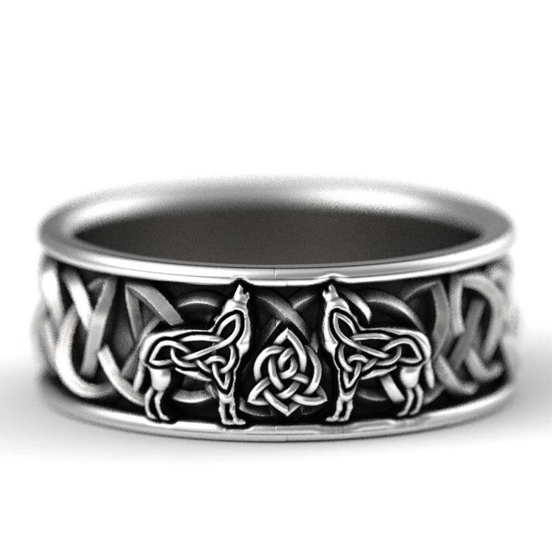 Jewelry × Vintage SIZE 10 Viking Nordic Mythology Giant Wolf Ring Size ONE SIZE - 1 Thumbnail