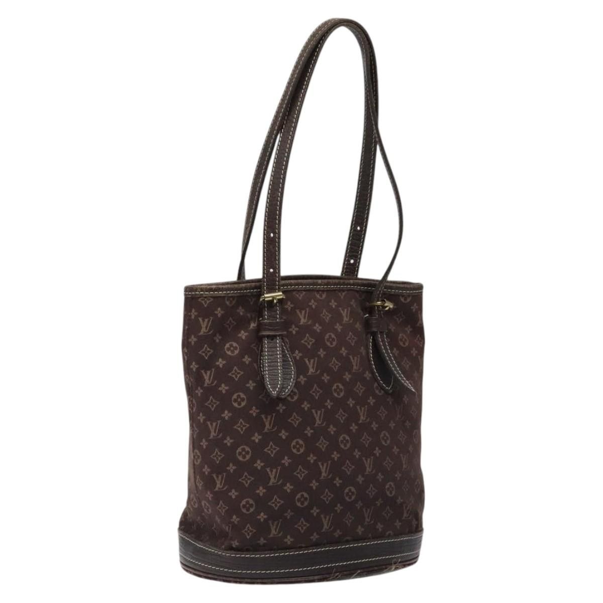 Louis Vuitton Monogram Mini Lin Bucket Pm Shoulder Bag Brown M95226 Auth 116347, Women's
