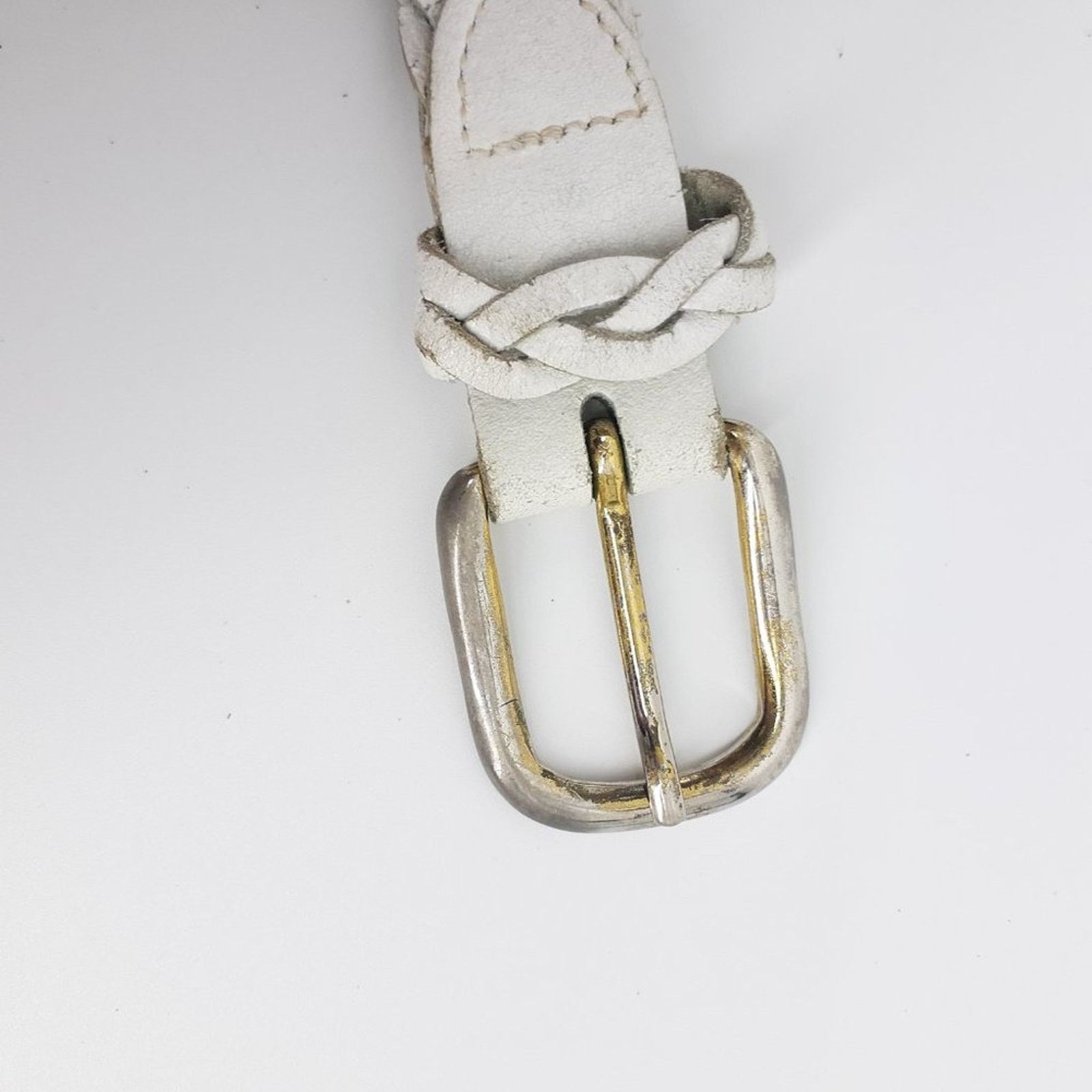 Other Vintage 80s White Genuine Leather Belt Women's Large Single Size ONE SIZE - 3 Thumbnail