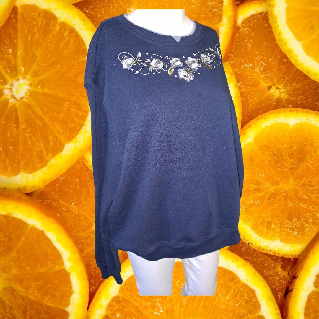 Other Hasting & Smith Grandma Chic Blue with Flowers Sweatshirt Size XL / US 12-14 / IT 48-50 - 1 Thumbnail