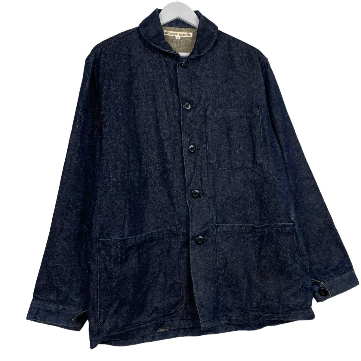 45rpm × Indigo × Japanese Brand 💥 ORANGE HELMET INDIGO CHORE DENIM SHAWL COLLAR JACKET Size US M / EU 48-50 / 2 - 3 Thumbnail