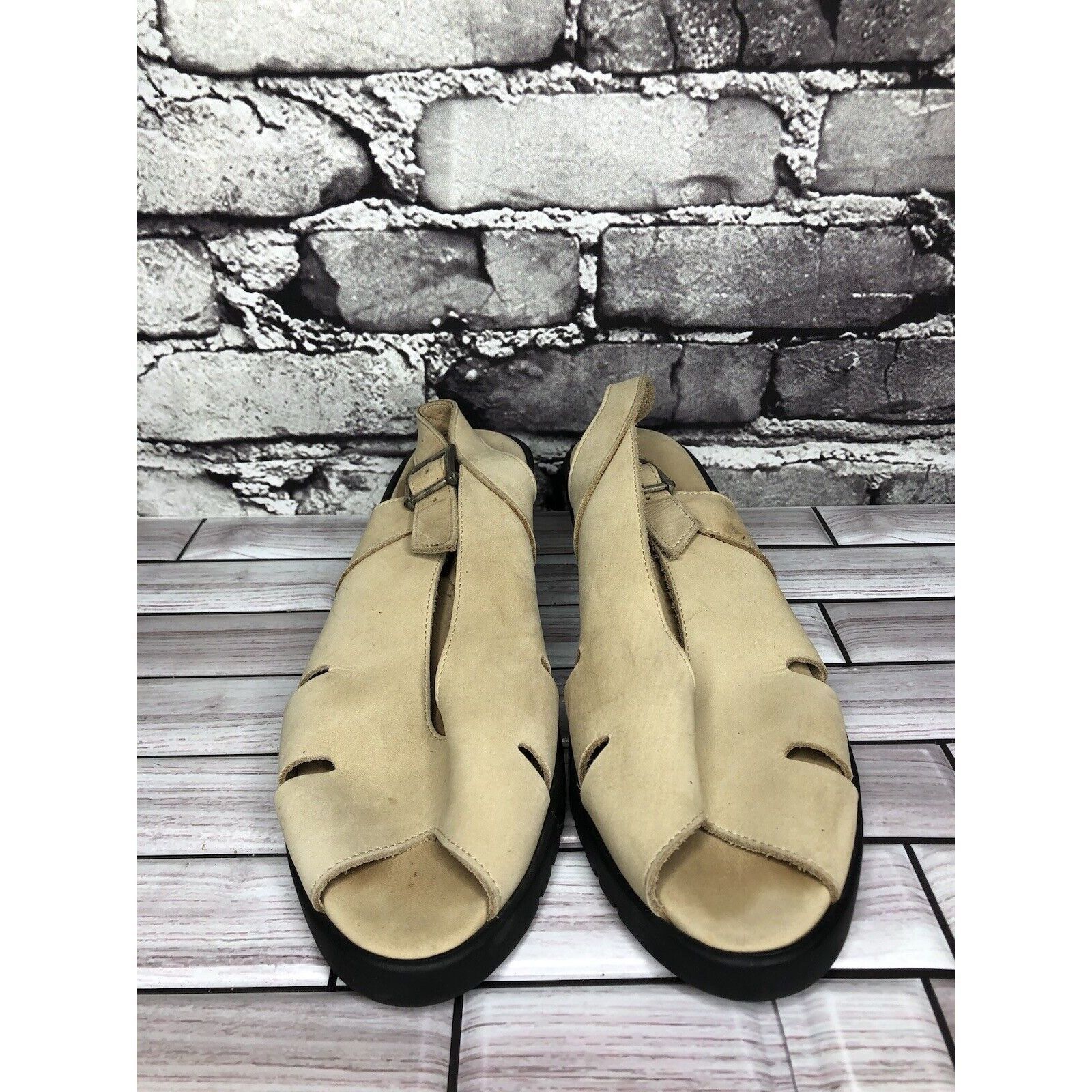 Other ZANTE Beige Tan Nubuck Leather Casual Wedge Strap Sandals Wo Size US 8.5 / IT 38.5 - 2 Thumbnail
