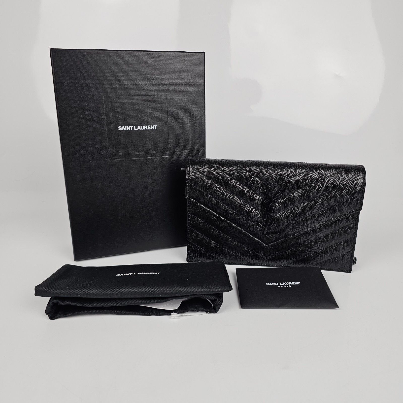 Saint Laurent Paris SAINT LAURENT Cassandre Envelope Black Grained Leather Chain Size ONE SIZE - 2 Thumbnail