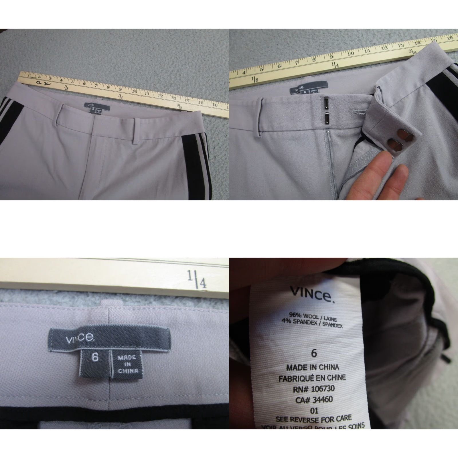Vince Vince Pants Womens 6 Gray Striped Wool Blend Dress Work Trousers Slacks Size 28" / US 6 / IT 42 - 9 Thumbnail