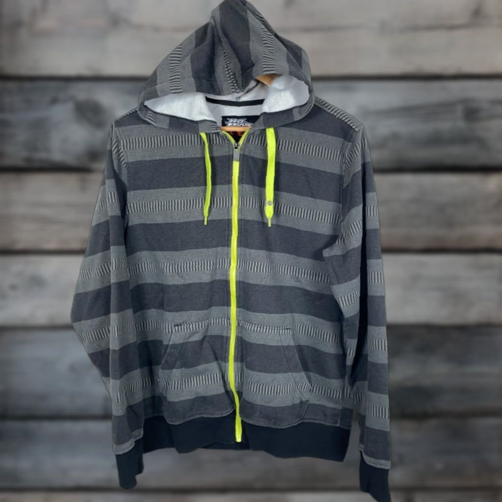 No Fear No Fear Zip Up Hoodie Men's Large Gray Black Striped Sweatshirt Skater Size US L / EU 52-54 / 3 - 1 Thumbnail
