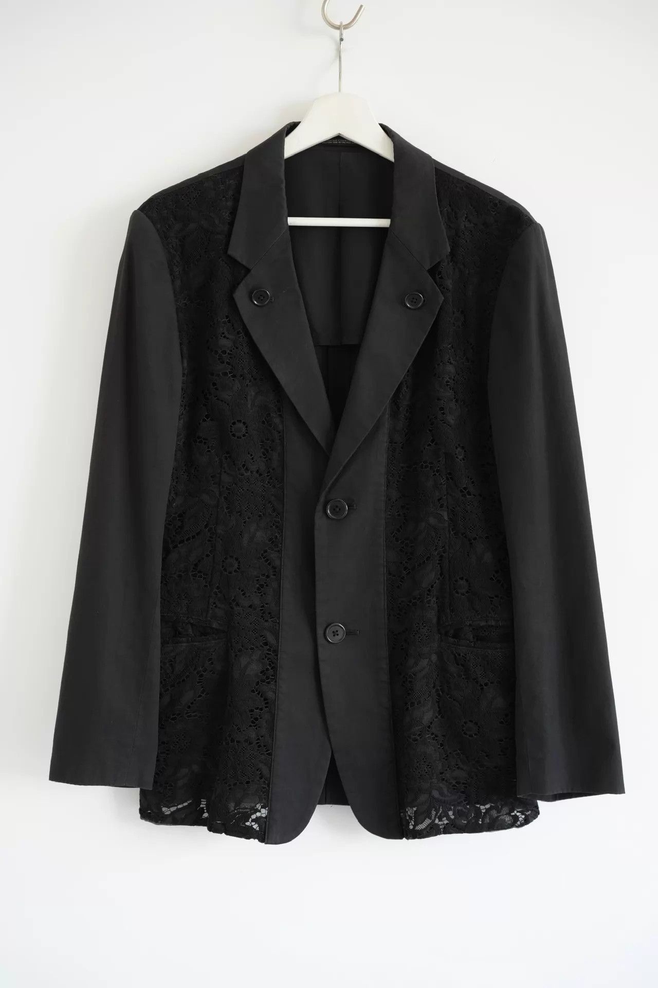 Yohji Yamamoto Black Lace Panel Blazer with Button Closure Size US S / EU 44-46 / 1 - 1 Thumbnail