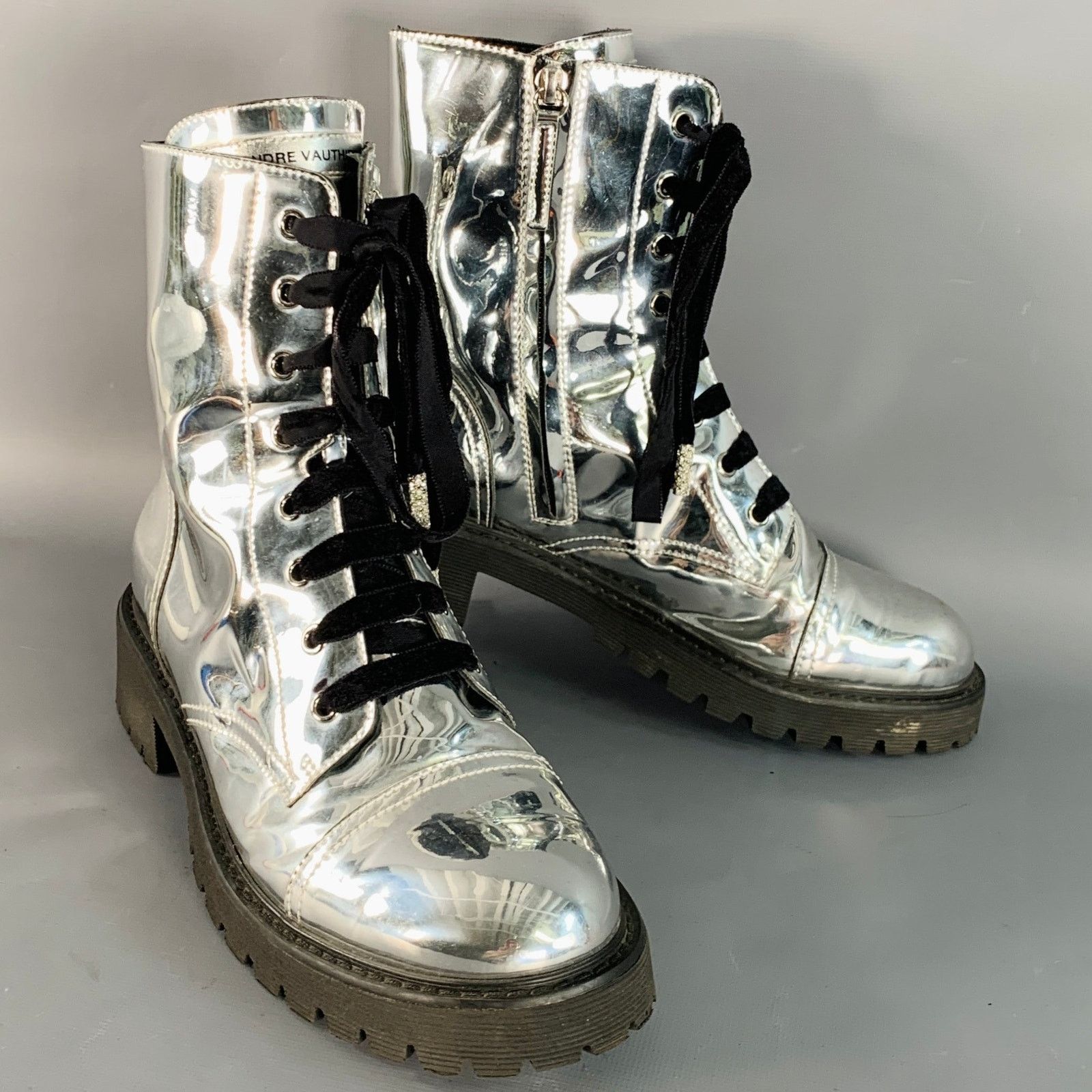 Alexandre Vauthier ALEXANDRE VAUTHIER 10 Metallic Silver Lace-Up Combat Boots Size US 10 / IT 40 - 1 Thumbnail