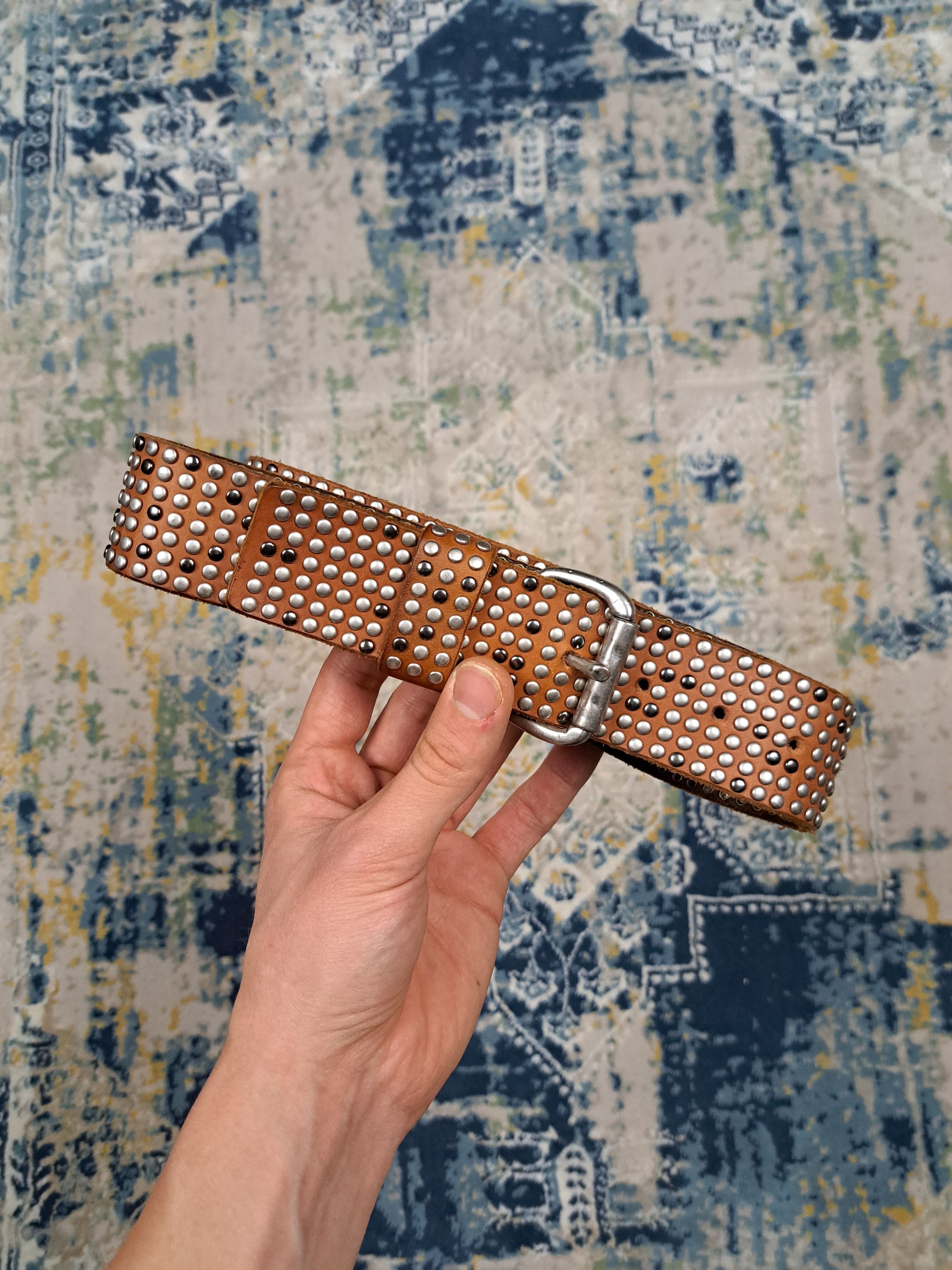 Genuine Leather VTG y2k Studed Metal Details Leather Belt Punk Rave Gabber Size ONE SIZE - 1 Thumbnail