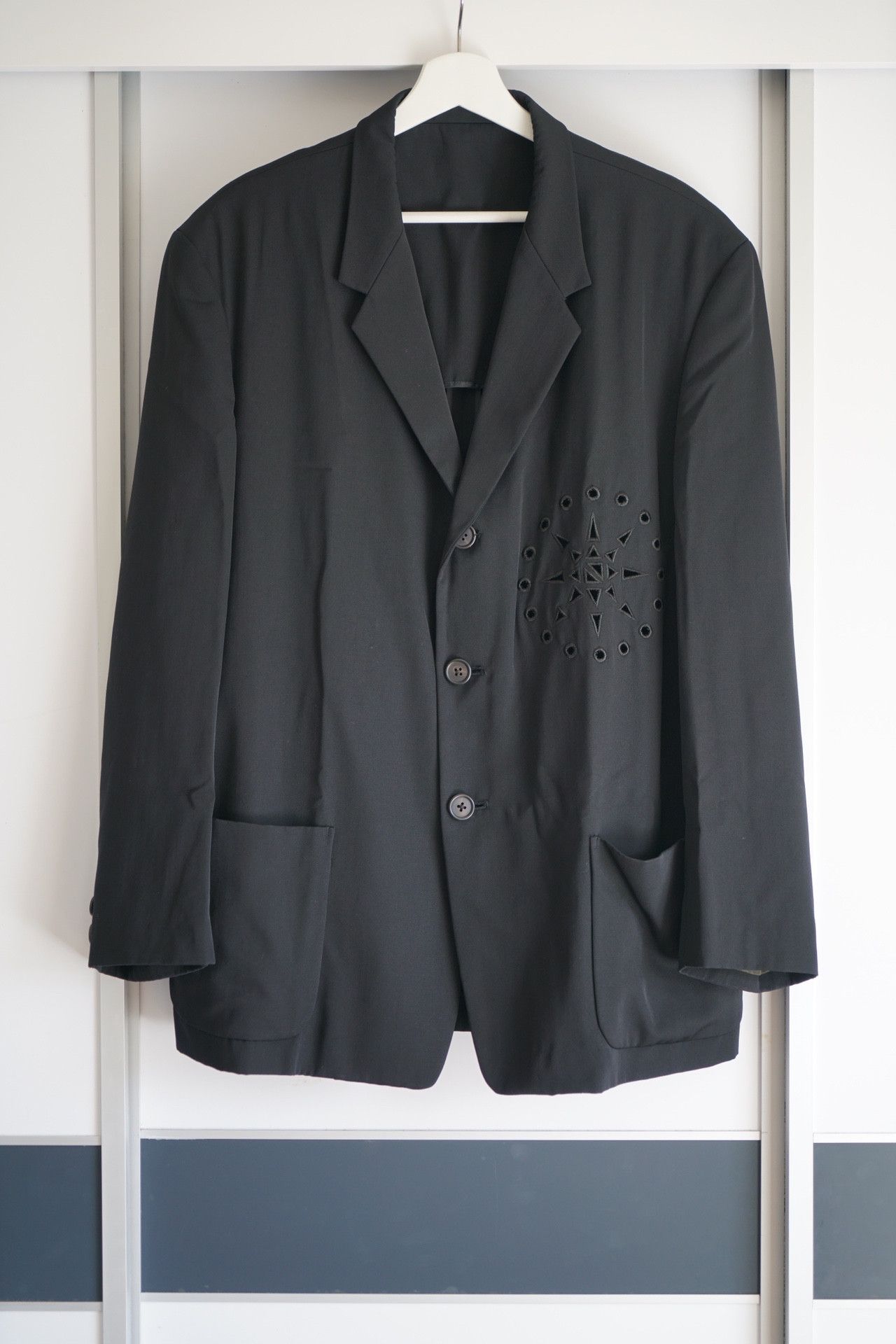 image of Yohji Yamamoto Y's For Men OG Smokey Cutout Suit in Black (Size Medium)