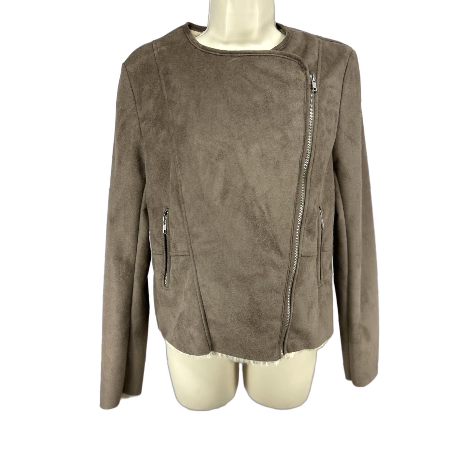 Vintage Vigoss Brown Faux Fur Lined Long Sleeve Asymmetric Zip Women's Jacket Small Size S / US 4 / IT 40 - 1 Thumbnail