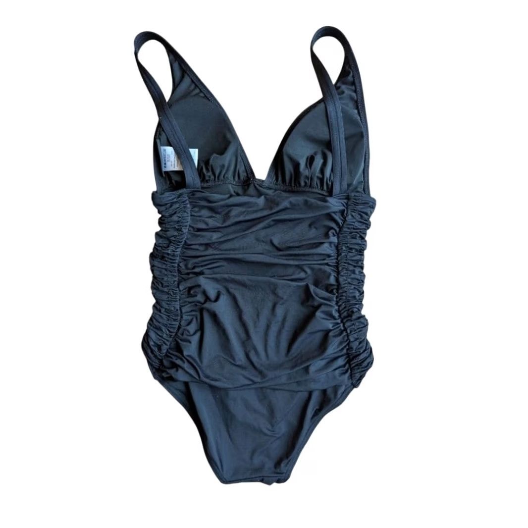 DKNY DKNY One Piece Swimsuit Black Ruched V-Neck Tummy Control Tank Straps Lined Padded Slimming 10 Tall Sz 10 Size L / US 10 / IT 46 - 2 Thumbnail